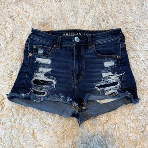 American Eagle Outfitters Blue Distressed Jean Shorts